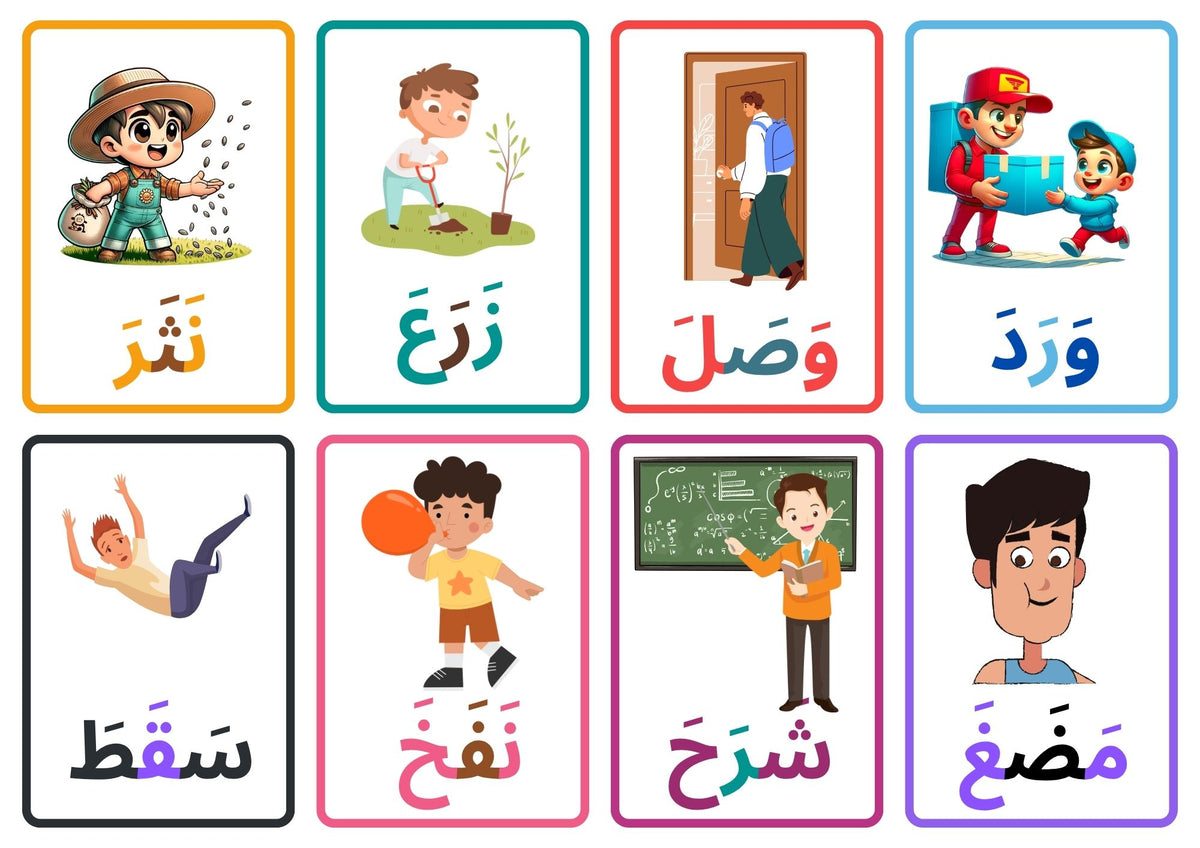 160 Printable Arabic Flashcards: Simple 3-Letter Verbs with Fatha for Kids Learning