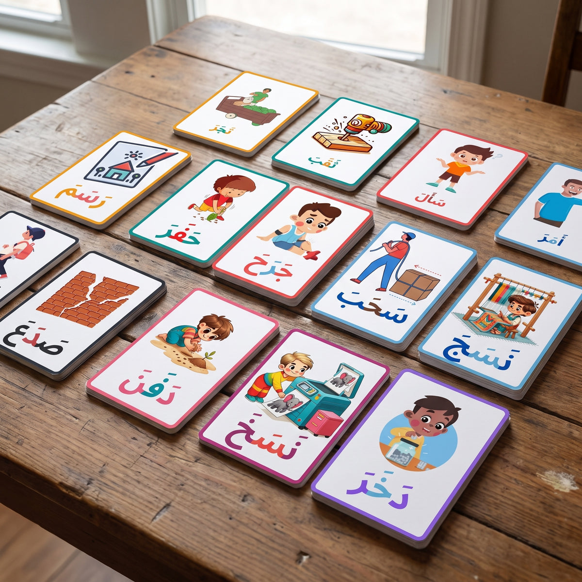 160 Printable Arabic Flashcards: Simple 3-Letter Verbs with Fatha for Kids Learning