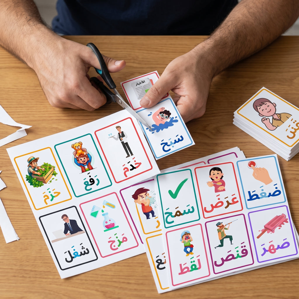 160 Printable Arabic Flashcards: Simple 3-Letter Verbs with Fatha for Kids Learning